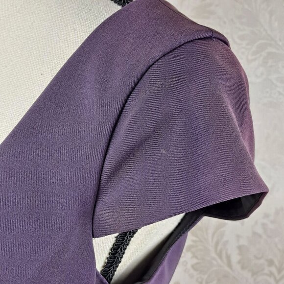 Jay Godfrey Sz 10 Purple Black Bodycon Sheath Dress Exposed Back Zip Cap Slv NWT - Picture 5 of 15